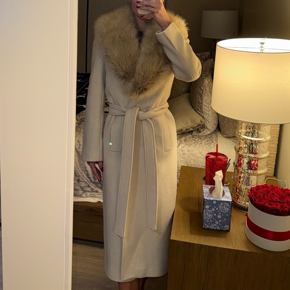 Zara Cream Pea Coat with Faux Fur Collar